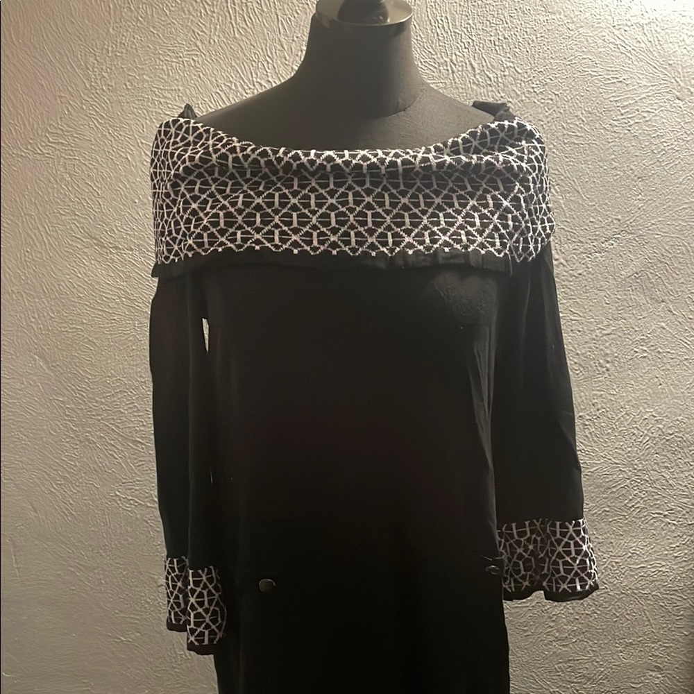 Christopher&banks Black Off-Shoulder Dress with White Pattern